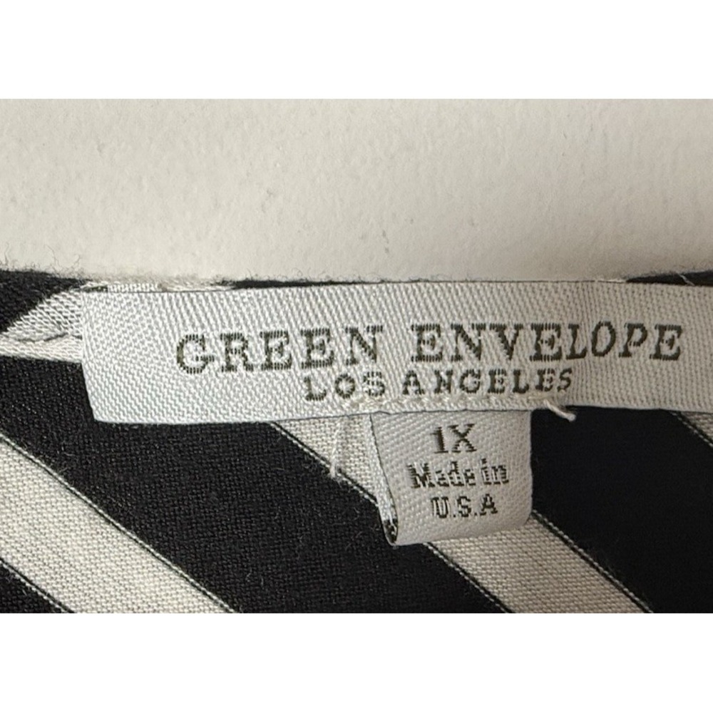 Green Envelope Womens 1X Stripe 3/4 Dolman Sleeve Black White Tunic Blouse Shirt - Picture 6 of 7